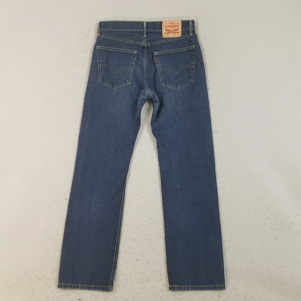 Levi's Jeans Mens 32x32 Blue 505 Straight Leg Dark Wash 100% Cotton Denim